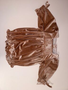 Velvet Puff-Sleeve Blouse in Warm Taupe
